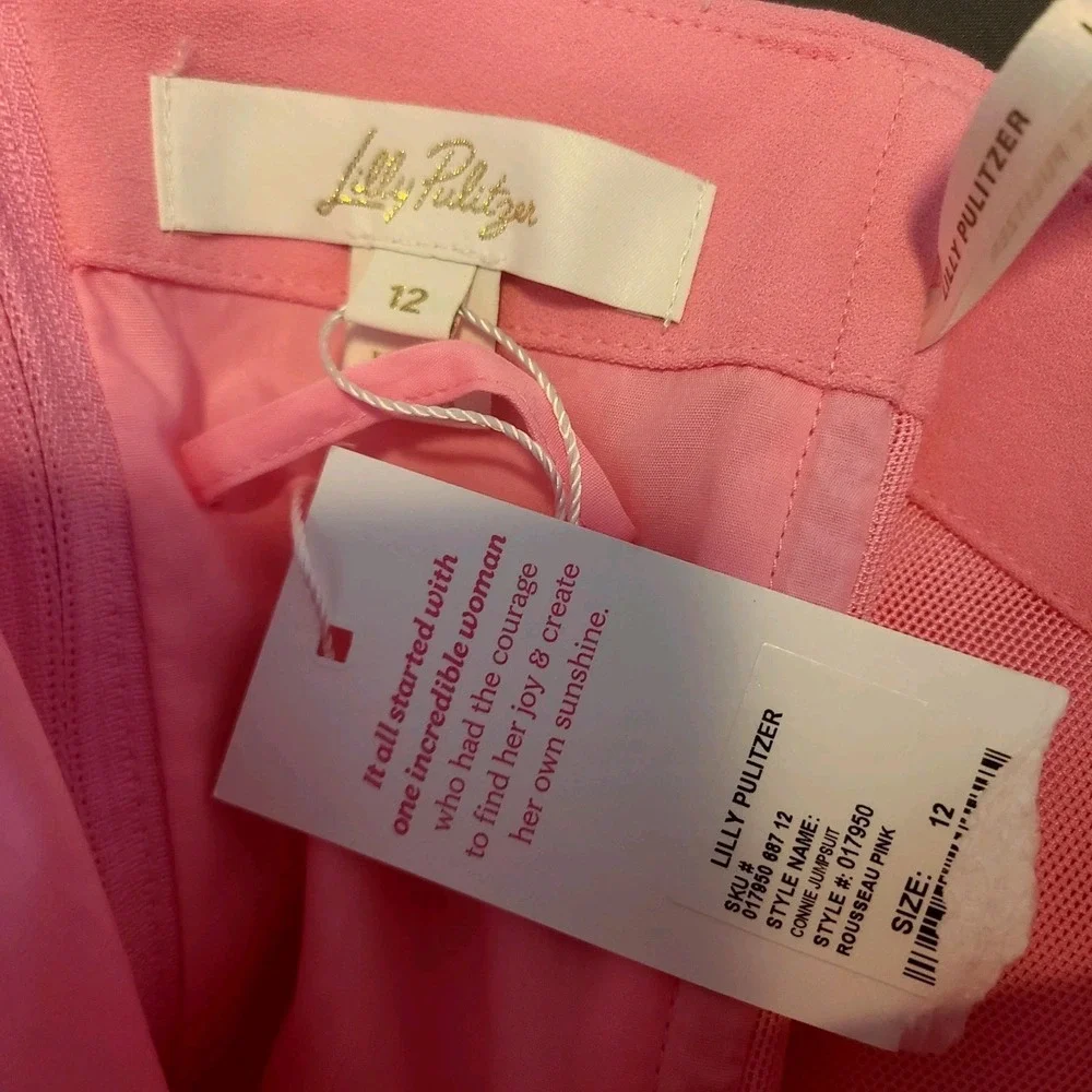 Lilly Pulitzer Jumpsuit Pink Halter Rosette 3D Flower Wide Leg Romper Party 12 - Picture 8 of 10